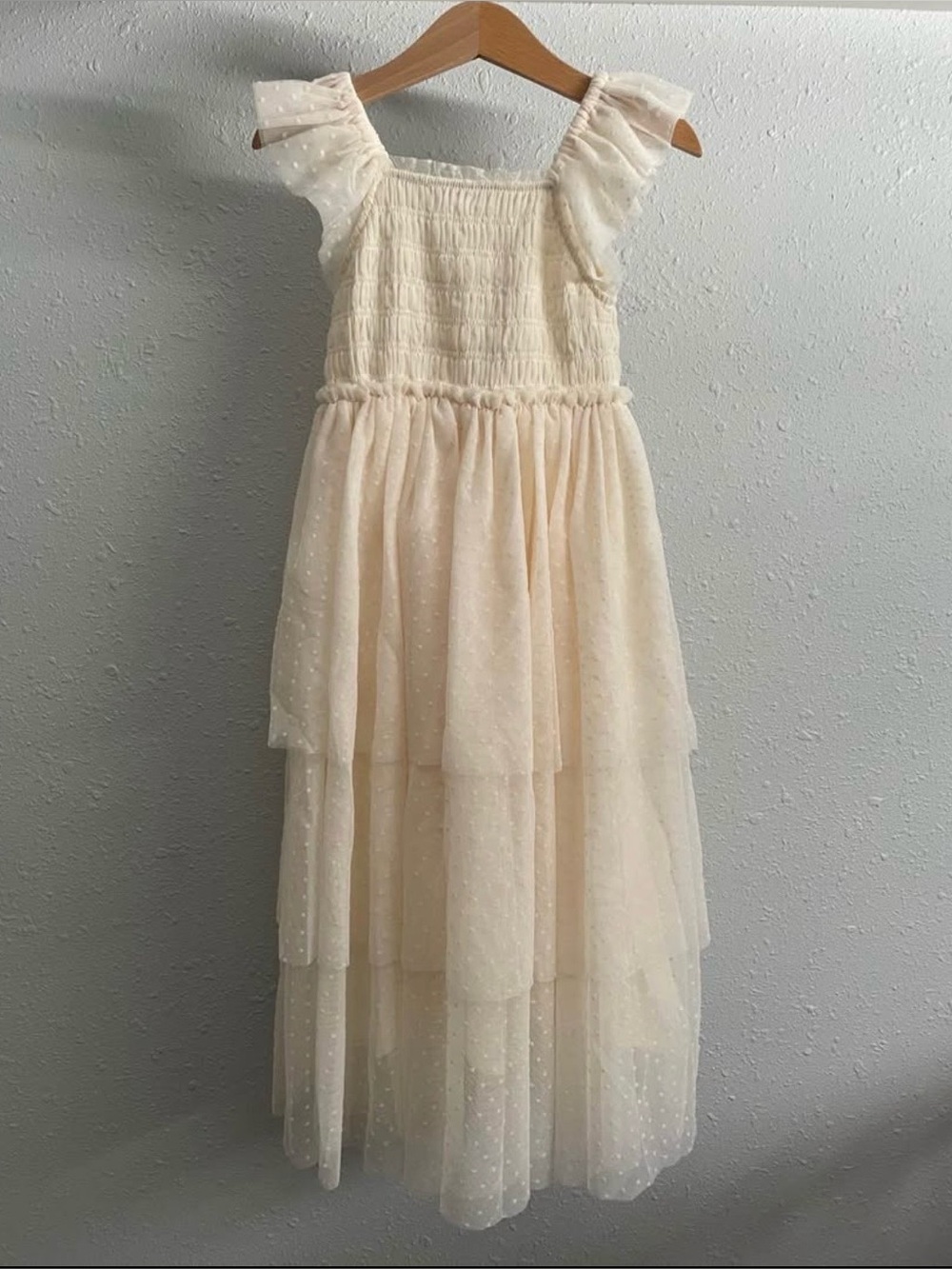 Rylee + Cru Cream Layered Tulle Dot Formal Dress